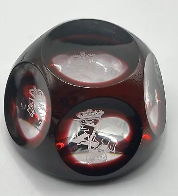 Buy RARE Cranberry & Clear Faceted Glass Paperweight-Royal Electrical Engineers REME • 46.59£