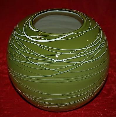 Buy VINTAGE Studio Hand Blown Art Glass VASE Green Sphere Magnificent Home Decor! • 41.83£