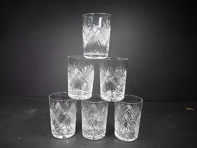 Buy Vintage Crystal Cut Glass Set 0f 6 Whiskey Tumblers 10cm • 15.99£