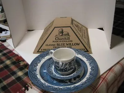 Buy NOS Vintage Churchill England Blue Willow 3 Piece Set In Box • 13.97£