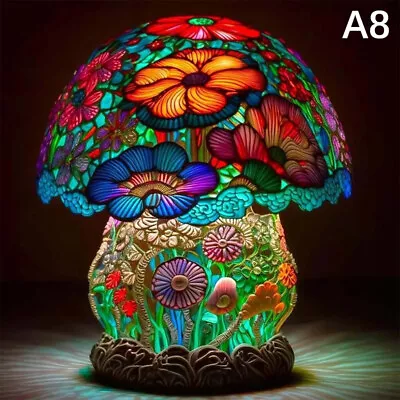 Buy Vintage Stained Glass Plant Series Lamps Mushroom Snail Octopus Resin Ornament • 15.22£