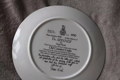 Buy Royal Doulton Ltd Edition Old Country Crafts Plate 1990 - The Spinner (D30) • 9.99£