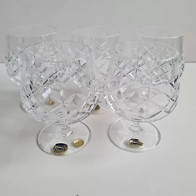 Buy Bohemia Fine Cut Crystal Brandy Cognac Balloon Glasses X5 Made In Czech Republic • 24.95£