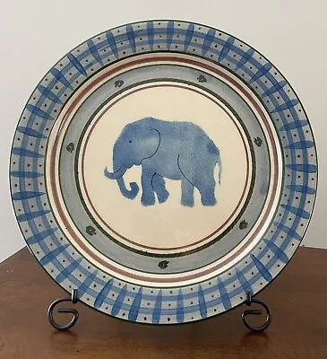 Buy Zimbabwe Elephant Safari 9.5” Dinner Plate Hand Painted Folk Art~Blue • 29.88£