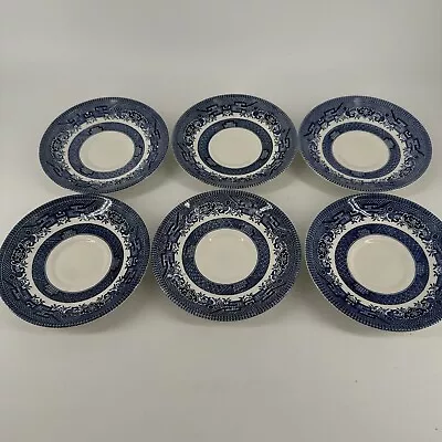 Buy Vintage Churchill Blue Willow Saucers Staffordshire England Fine Tableware Set 6 • 23.29£