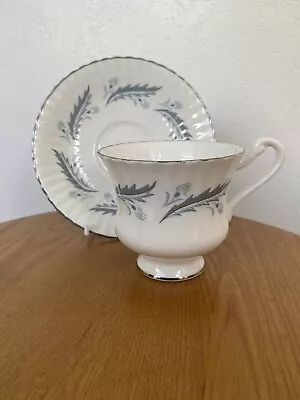 Buy Paragon  Silver And Blue Feather Pattern Fine Bone China One Tea Cup & Saucer. • 10£