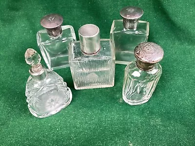 Buy 5 Edwardian Sterling Silver Topped Cut Glass Perfume Bottles And Jars • 24.99£
