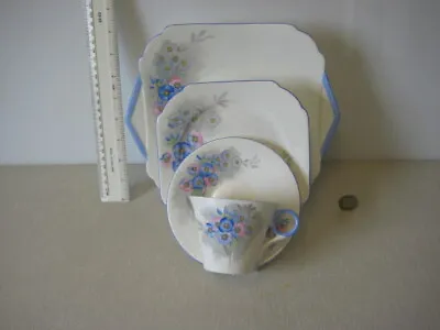 Buy Rare Vintage Shelley China England 4 Pc Set Nemesia Cup Saucer Plate Cake Plate • 49.99£