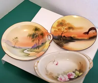 Buy Hand Painted Noritake Nippon Japan Small Bowls & Lemon Plate Scenic & Floral 3PC • 12.07£
