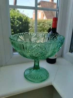 Buy XL Vintage Green Pressed Art Glass  Starburst  Comport . • 42£