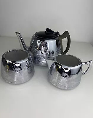Buy Vintage 1950s 3 Piece Teapot Coffee Set Service Swan Cromalin Chrome Willo Ware • 17£