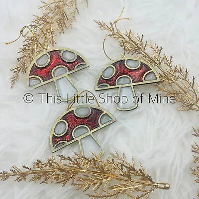 Buy Handmade Stained Glass Effect Resin & Wood Toadstools Christmas Tree Decoration • 9£