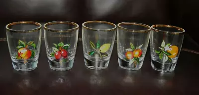 Buy Nice Retro 1960’s 5 Glass Set Fruit Design Whisky Liquer Glasses • 12.99£