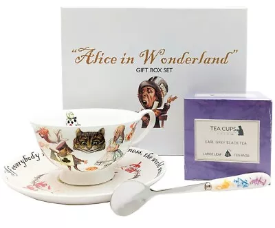 Buy Alice In Wonderland & Queen Of Hearts Tea Cup & Saucer Gift Box Set / Spoon/ Tea • 14.99£