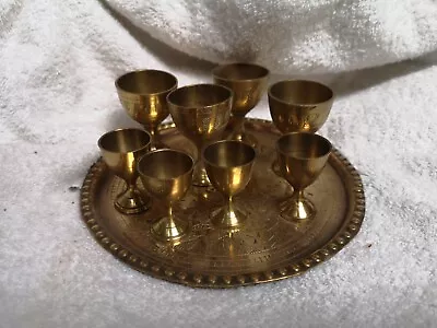 Buy Brass Engraved Tray And 8 Drinking Vessels • 6.99£