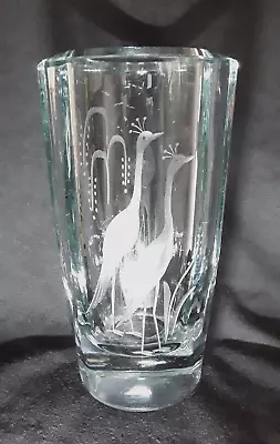 Buy Vintage Scandinavian Triangular Glass Vase Etched With King Cranes - 7  Tall • 16.95£