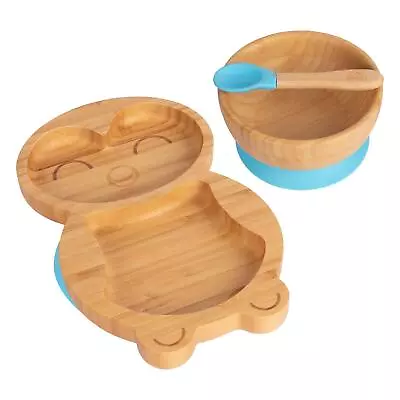 Buy 3pc Tiny Dining Blue Penguin Bamboo Baby Feeding Set Kids Plate Bowl Spoon • 21£