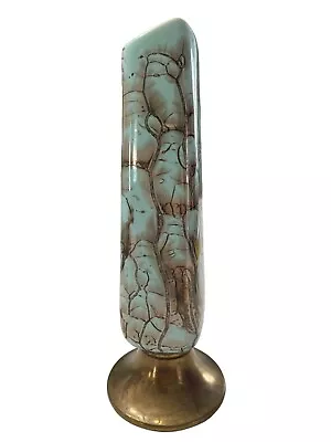 Buy MCM Hand Painted Delftware Vase Solid Copper Brass Base Aqua Porcelain • 23.30£