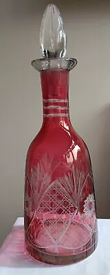 Buy Cut & Etched Cranberry Glass Decanter • 22.99£