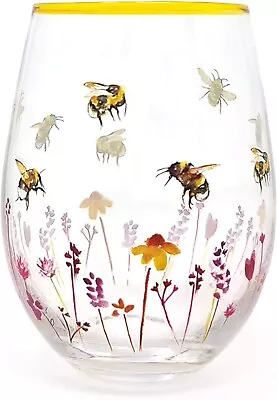 Buy Lavender And Bees Floral Large Stemless Gin & Tonic Cocktail Tumbler Glass Gift • 11.99£