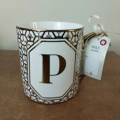 Buy Contemporay, Marks & Spencer, Bone China Mug, Gold/Gilt Decoration 'P' • 7.95£