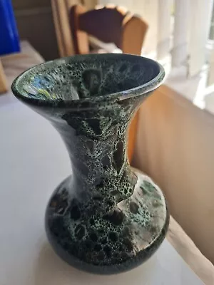 Buy Fosters Pottery Vase Vintage Green Honeycomb Mottled Drip Glaze Vase 14.5cm High • 5£
