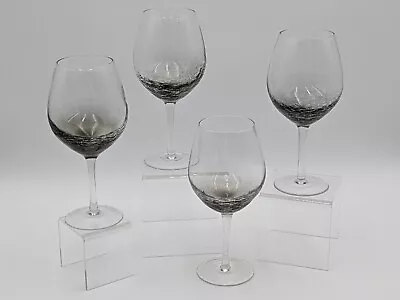 Buy Set Of 4 PIER 1 Smoke Gray Crackle Glass Balloon Red Wine Stemmed Goblets 18 Oz • 88.53£