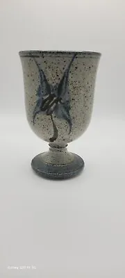 Buy Vintage Studio Pottery Goblet/wine Glass Grey Speckle Hand Painted 12cm  X 7cm • 8.99£