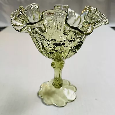 Buy Vintage Green Fenton Ruffled Edge Cabbage Rose Compote Candy Dish Home Decor • 18.62£