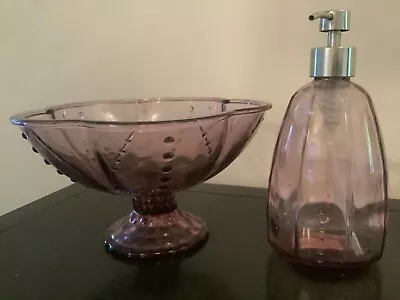 Buy IKEA Glass Pedestal Bowl And Soap Dispenser Amethyst Pink Purple Vintage • 9.99£