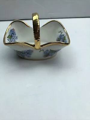 Buy Fenton Bone China Floral Basket Pastel Blue Trinket Jewellery England Excellent • 4.99£