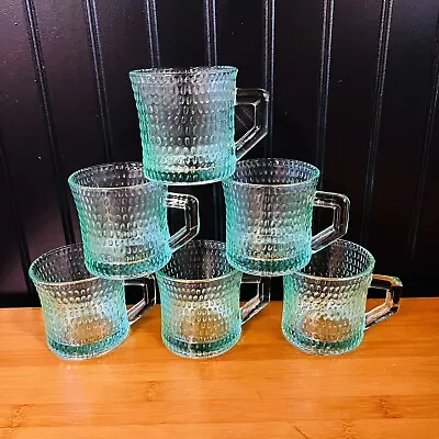 Buy 6 Vintage Anchor Hocking Green Dimpled Coffee Tea Glasses Mugs Boho MCM NICE Set • 33.53£