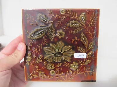 Buy Antique Ceramic Tile Vintage Floral Art Nouveau Flowers Old Leaf Victorian Leaf • 14£