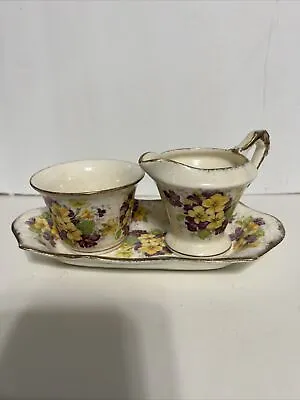 Buy James Kent Ltd. Longton England Cream/sugar/tray #4002 'yellow & Purple Violets' • 18.49£