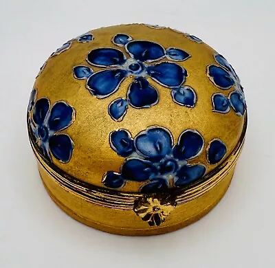 Buy Limoges Blue Gold Matte Floral Trinket Box Peint Main Gold Bisque • 55.91£