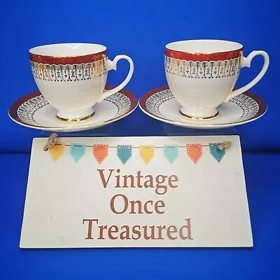 Buy Royal Grafton MAJESTIC Maroon * 2 X TEA / COFFEE CUPS & SAUCERS *  Vtg 1950s VGC • 10£