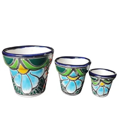 Buy Talavera Style Mexican Pottery, 3 Mini Pots ,Planter Pots, Succulents, Cactus • 16.45£