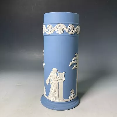 Buy Vintage Retro WEDGWOOD Blue & White Jasperware Spill Vase • 19.95£