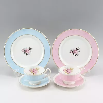 Buy AYNSLEY Cup & Saucer & Plate X2 Asian Rose Tableware Blue & Pink _ • 125.81£