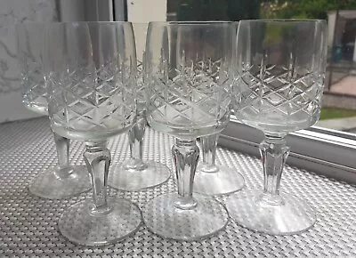 Buy Set Of 6 Vintage Cut Glass Wine/water Goblets Lovely Stem Detail 14 X 6 Cm • 15.99£