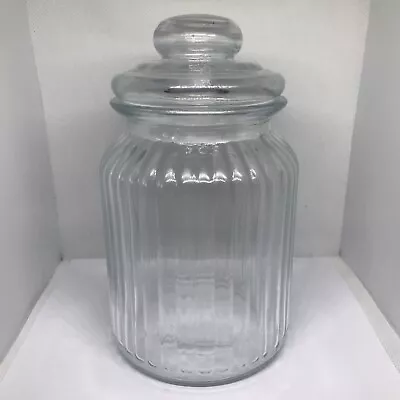 Buy 19cm Tall Single Vintage Retro Ribbed Clear Glass Storage Jar With Vacuum Lid • 9£