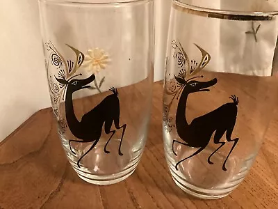 Buy 1950s Drinking Glasses Deer Design Retro Vintage X 2 • 12£