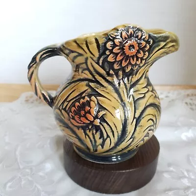 Buy SHORTER England Majolica Glazed Jug 1930s Retro Floral Design Mustard Orange • 25£