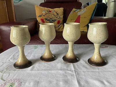 Buy 4 Wine Goblets From Iden Pottery, Rye, Sussex Cream With Light Brown Speckles • 16£