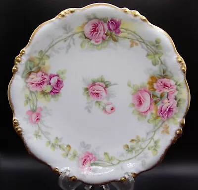 Buy Vintage Limoges France Elite Works Pink Roses Gold Trim Porcelain Plate • 23.34£
