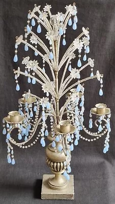 Buy Beautiful Glass & Carved Wood Candelabra Macaroni Style Glass Beads & Opal Drops • 395£