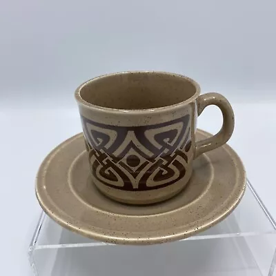 Buy VINTAGE TAMS CUP & SAUCER SET Retro 70s Style Brown Beige Celtic Knotwork Design • 7.50£