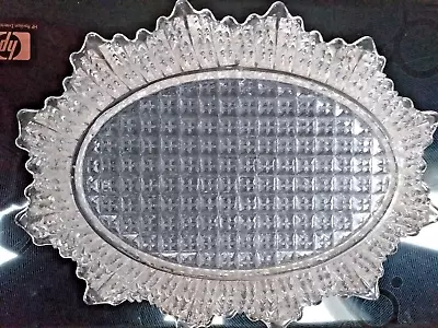 Buy Vintage  Clear  Cut Glass Oval Serving Dish With Ruffled Edge , Intricate Design • 19.99£