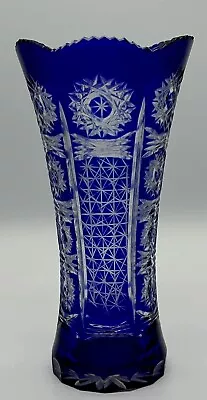 Buy Vintage Bohemian Cut To Clear Cobalt Blue Vases Ruffled Top Thumbprint 7.25” H • 89.47£