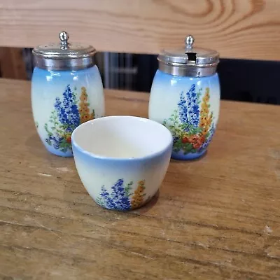 Buy Vintage Lancaster's Ltd Ceramic 3 Piece Cruet Set With EPNS Tops • 13.50£